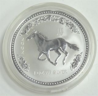 2002 Australian Lunar Year Of The Horse 1 Oz.  Silver Coin Bu Series 1 photo