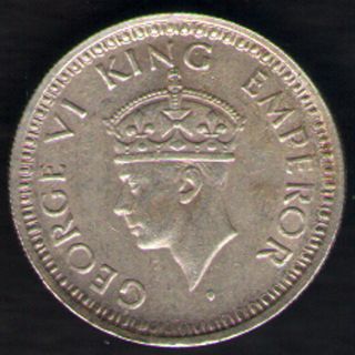 British India - 1944 - George Vi 1/4 Rupee Silver Coin Ex - Rare Coin photo
