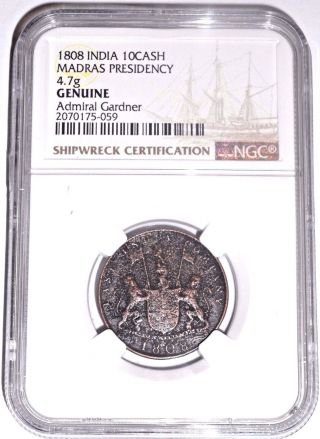 1808 Gardner Shipwreck East India Co Ten Cash Coin,  Ngc Certified Km 320 photo