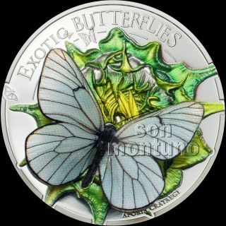 2017 Mongolia - Exotic Butterflies In 3d Silver Proof Coin - Black Veined White photo