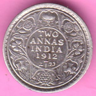 British India - 1912 - Two Annas - King George V - Rarest Silver Coin - 46 photo