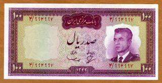 Iran,  100 Rials,  Nd (1965),  P - 80,  Unc Shah Pahlavi photo