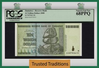 Tt Pk 88 2008 Zimbabwe 10 Trillion Dollar Reserve Bank Pcgs 68 Ppq Finest photo