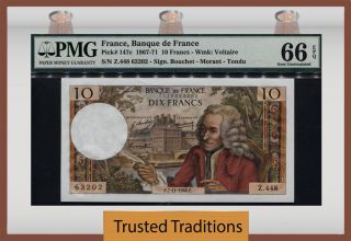Tt Pk 147c 1967 - 71 France 10 Francs ' Voltaire 