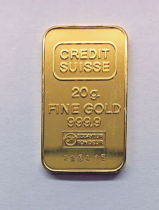 Credit Suisse 999.  9 Fine Gold 20 Gram Bar - National Bank Of Abu Dhabi - Uae photo