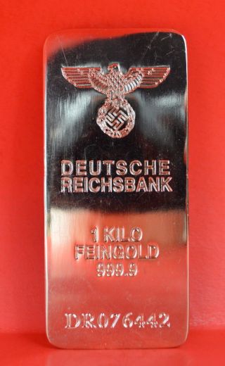 Deutsche Reichsbank Bank 1 Kilo Feingold Bullion 999.  9 Gold Bar 1997 photo