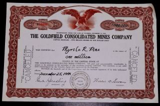 One Million Shares Of Capital Stocks Of The Goldfield Consolidation Mines 1944 photo