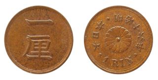 Japan 1 Rin Coin 1/1000 Yen 1883 Meiji 16 Au/unc Small Copper 4 photo