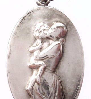 Mother Love - Antique Art Nouveau Medal Pendant Signed By Godefroid Devreese photo