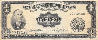 Philippines 1 Peso 1949 Series Ss Circulated Banknote Mx1116sf photo