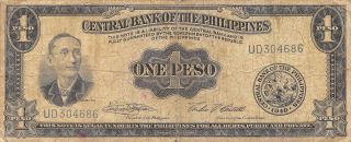 Philippines 1 Peso 1949 Series Ud Circulated Banknote Mx1116sf photo