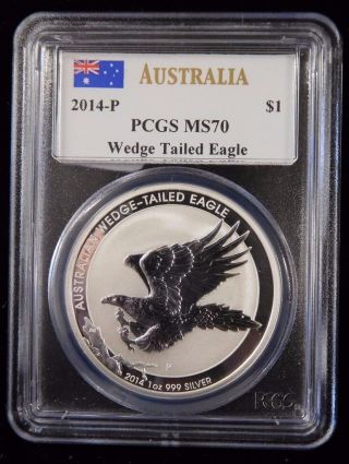 2014 - P Pcgs Ms70 Australia Wedge Tailed Eagle.  999 Silver 1 Oz.  $1 Coin photo