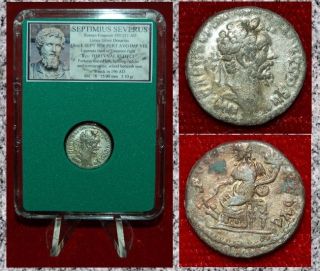 Ancient Roman Empire Coin Septimius Severus Fortuna Silvered Limes Denarius photo