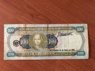 Banknote Of El Salvador - 100 Colones 1993 Serie Lv photo