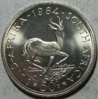 South Africa,  50 Cents,  1964,  Proof - Like Uncirculated,  Springbok.  4546 Oz Silver photo