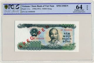 State Bank Of Viet Nam Vietnam 50000 Dong 1990 Specimen Pcgs 64opq photo