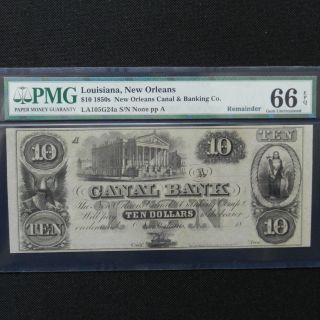 $10 1850s Canal Bank - Orleans,  Louisiana - Pmg 66 Epq Gem Unc photo