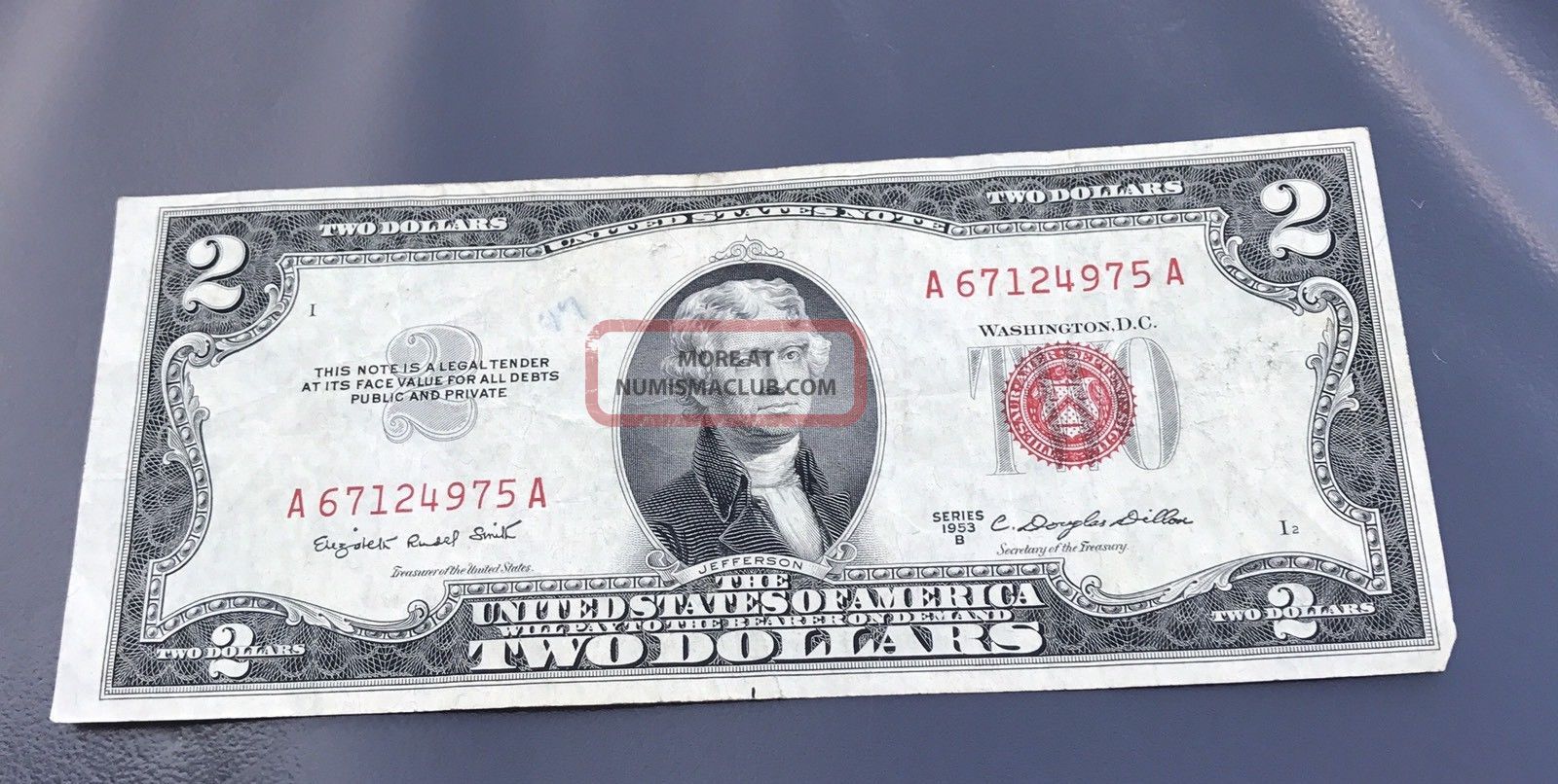 1953 Series $2 Two Dollar Red Seal Note Bill Us Currency Small Size Notes photo