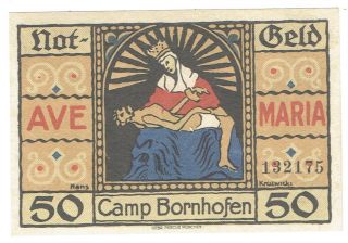 Germany Notgeld Camp Bornhofen 1921 Fifty Pfennig Note Saint & Jesus On Front photo