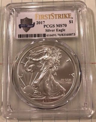 2017 Ms70 Silver American Eagle $1 Pcgs First Strike 225th Anniversary Label Gem photo
