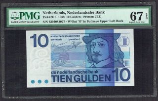 Netherlands 10 Gulden 1968 Frans Hals Pmg Gem Unc 67epq P91 photo