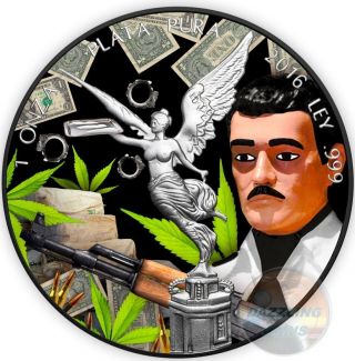 Jesus Malverde Liberty Black Ruthenium 1 Oz Silver Coin Mexico 2016 photo