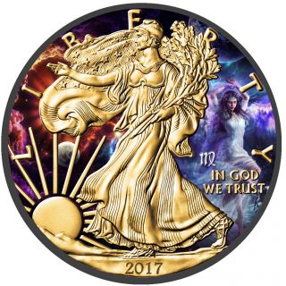 American Silver Eagle 1oz Coin - Zodiac Series: Virgo - Ruthenium And Gold Gilded photo