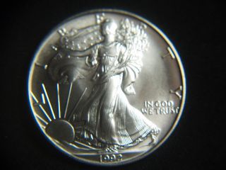 1992 Silver Dollar Coin 1 Troy Oz American Eagle Walking Liberty.  999 Fine photo