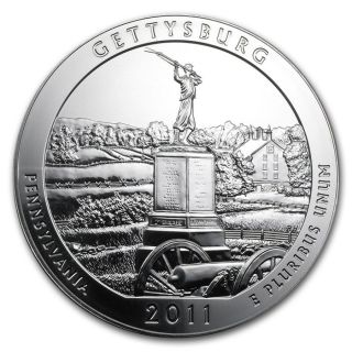 2011 America The Gettysburg 5 Oz.  999 Fine Silver Quarter Coin Capsule photo
