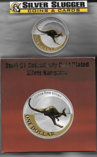 (1) 2004 Australia Kangaroo 1 Oz Silver Gilded Gold Plated Mintage Of 12,  500 photo