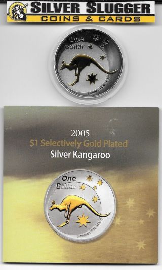 (1) 2005 Australia Kangaroo 1 Oz Silver Gilded Gold Plated Mintage Of 12,  500 photo