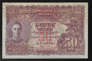 Malaya Straits Settlements And Malay States 1941 50 Cents P10b Unc With Stains photo