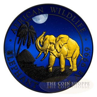 Somalian Elephant African Night 2017 1 Oz Silver Coin Color Black Ruthenium photo