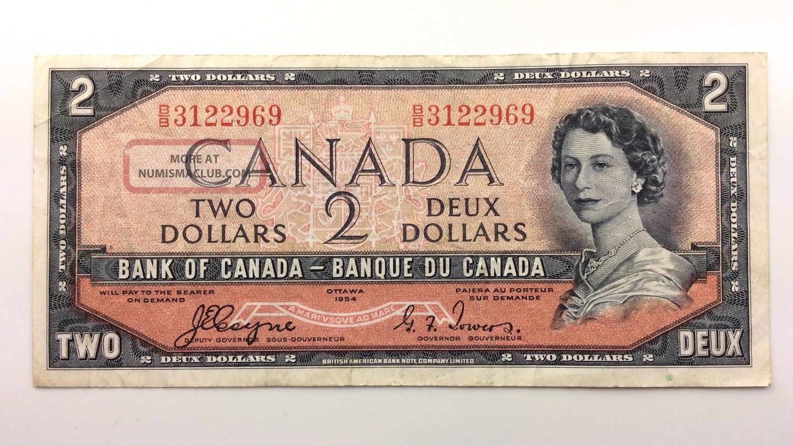 1954 Canada Devil Face Two 2 Dollar Canadian Bill Note Series Bb 