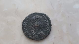 Ancient Roman Coin Emperor Theodosius W/ Victory & War Captive photo
