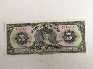 5 Pesos De Mexico Banknote 1961 Unc.  Abnc photo