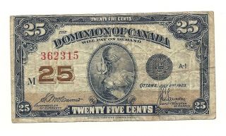 1923 Dominion Of Canada Twenty Five Cents Bank Note photo