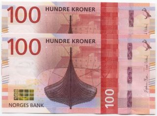 Norway 100 Kroner 2016 (2017) Unc,  Design,  P -,  Consecutive Pair photo