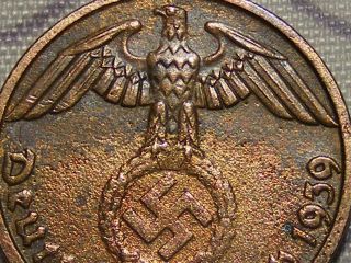 1939 Wwii Nazi Hitler Germany 3rd Reich Munich 1 Reichspfennig Copper War Coin photo