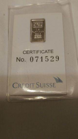Credit Suisse 1 Gram.  9995 Platinum Bullion Bar photo