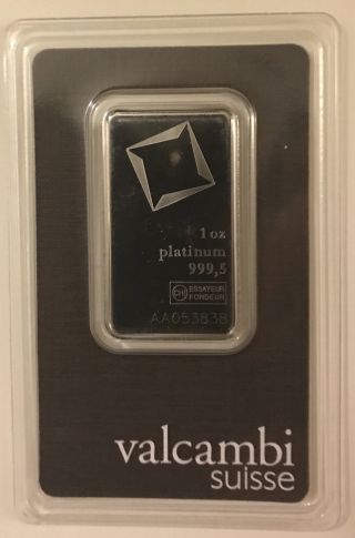 1 Oz.  Platinum Bar - Valcambi Suisse - 999.  5 Fine In Assay photo