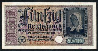 Germany Ww2 50 Reichsmark 1940 - 1945 Series B Vf photo