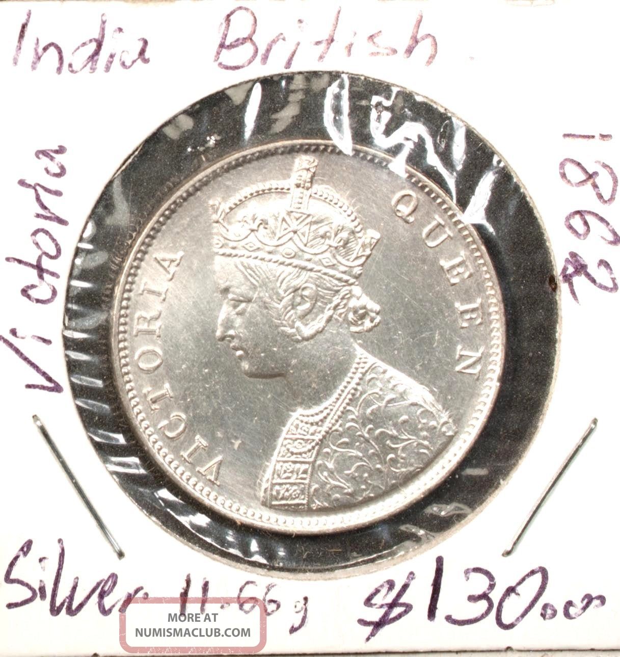 India 1 Rupee 1862 Unc Silver Queen Victoria India photo