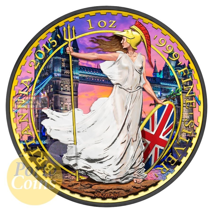 2015 1oz £2 Gbp Uk Silver Britannia London Bridge Colorized 24k Gold Brexit UK (Great Britain) photo