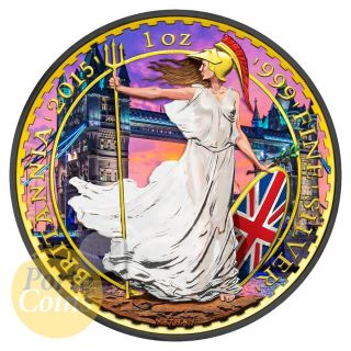 2015 1oz £2 Gbp Uk Silver Britannia London Bridge Colorized 24k Gold Brexit photo