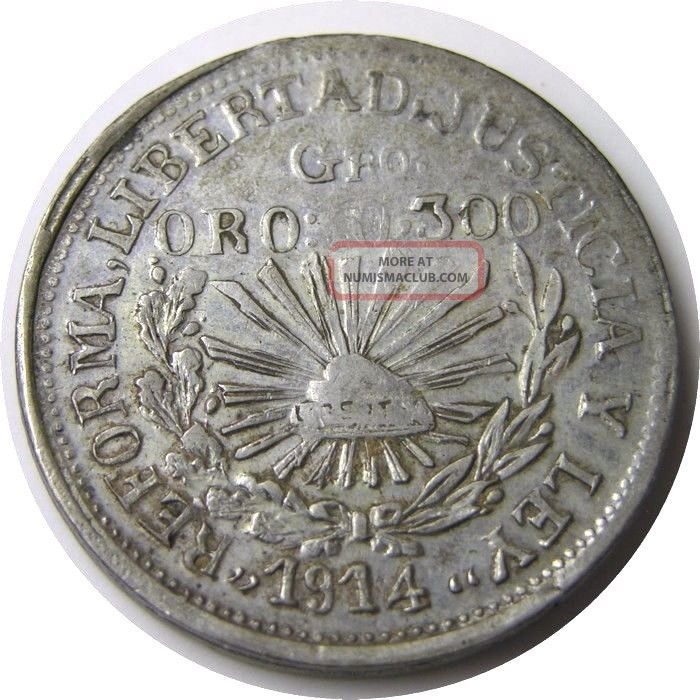 Elf Mexico Revolution Guerrero 1 Peso 1914 Silver/gold Zapata Mexico photo