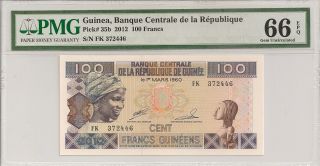 P - 35b 2012 100 Francs,  Guinea,  Banque Centrale De La Republique,  Pmg 66epq photo