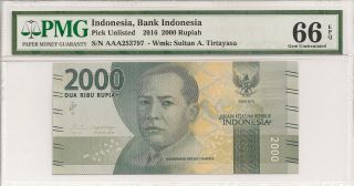 P - Unl 2016 2000 Rupiah,  Bank Of Indonesia,  Pmg 66epq photo