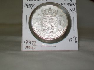 1959 Netherlands,  Juliana,  2 - 1/2 Gulden Silver,  Km:185,  Bright photo