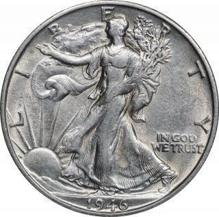 1946 - S Walking Liberty Half Dollar,  Lightly Cleaned Au,  About Uncirculated photo